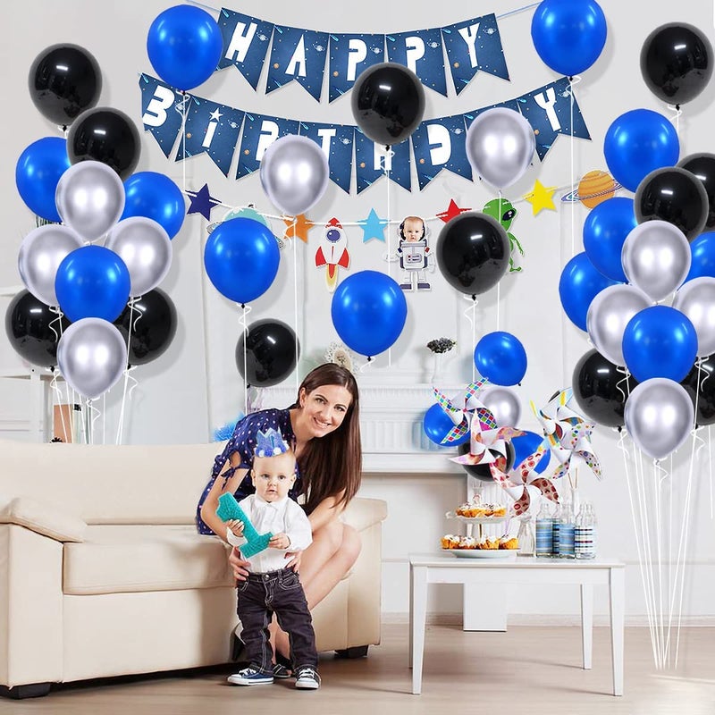 LUDEOU Black Blue Silver Balloon Garland Arch Kit - Royal Blue Black Balloons Silver Balloons for Boss Boy Baby Birthday Video Gamer Birthday Retirement Graduation Class of 2025 Prom Party Decorations - Image 2